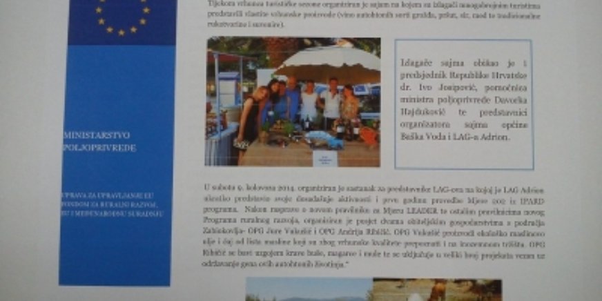 LAG “Adrion” u biltenu Ministarstva poljoprivrede za rujan 2014.g.